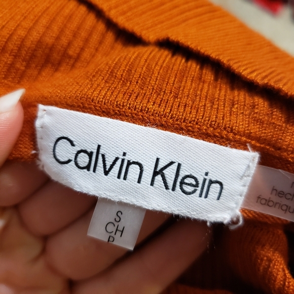 Calvin Klein Orange and Black Striped Turtleneck Sweater - Picture 4 of 8